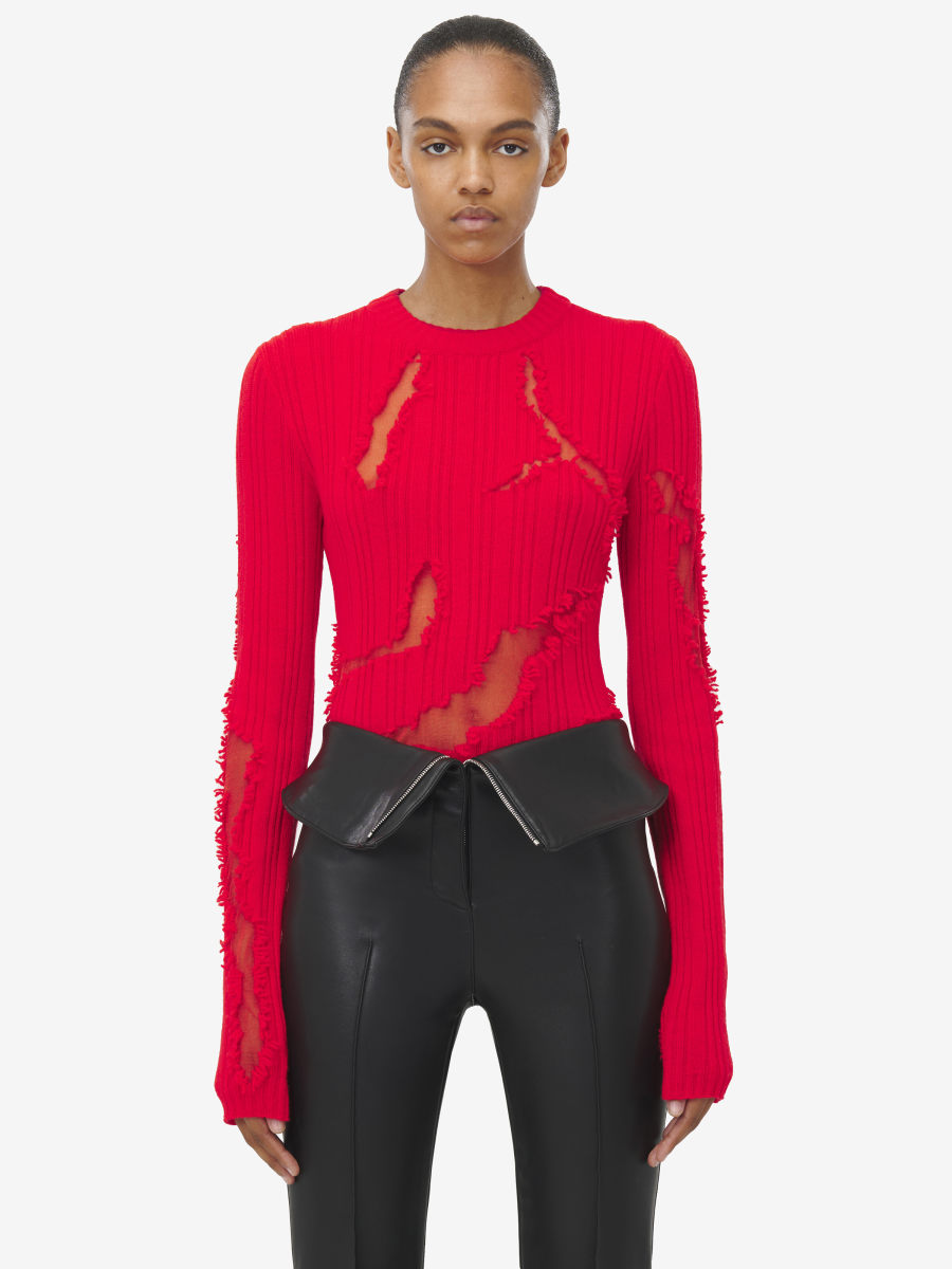 ALEXANDER MCQUEEN - Distressed Ribbed Jumper - Item 817206Q1BCA6119